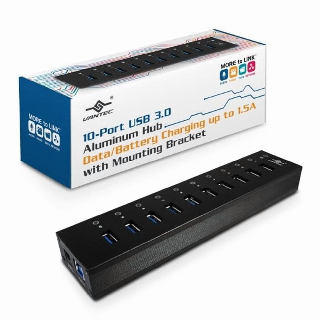 Vantec Thermal Technologies  10-Port USB 3.0 Aluminum ALL Data charging Hub Power Adapter - Black