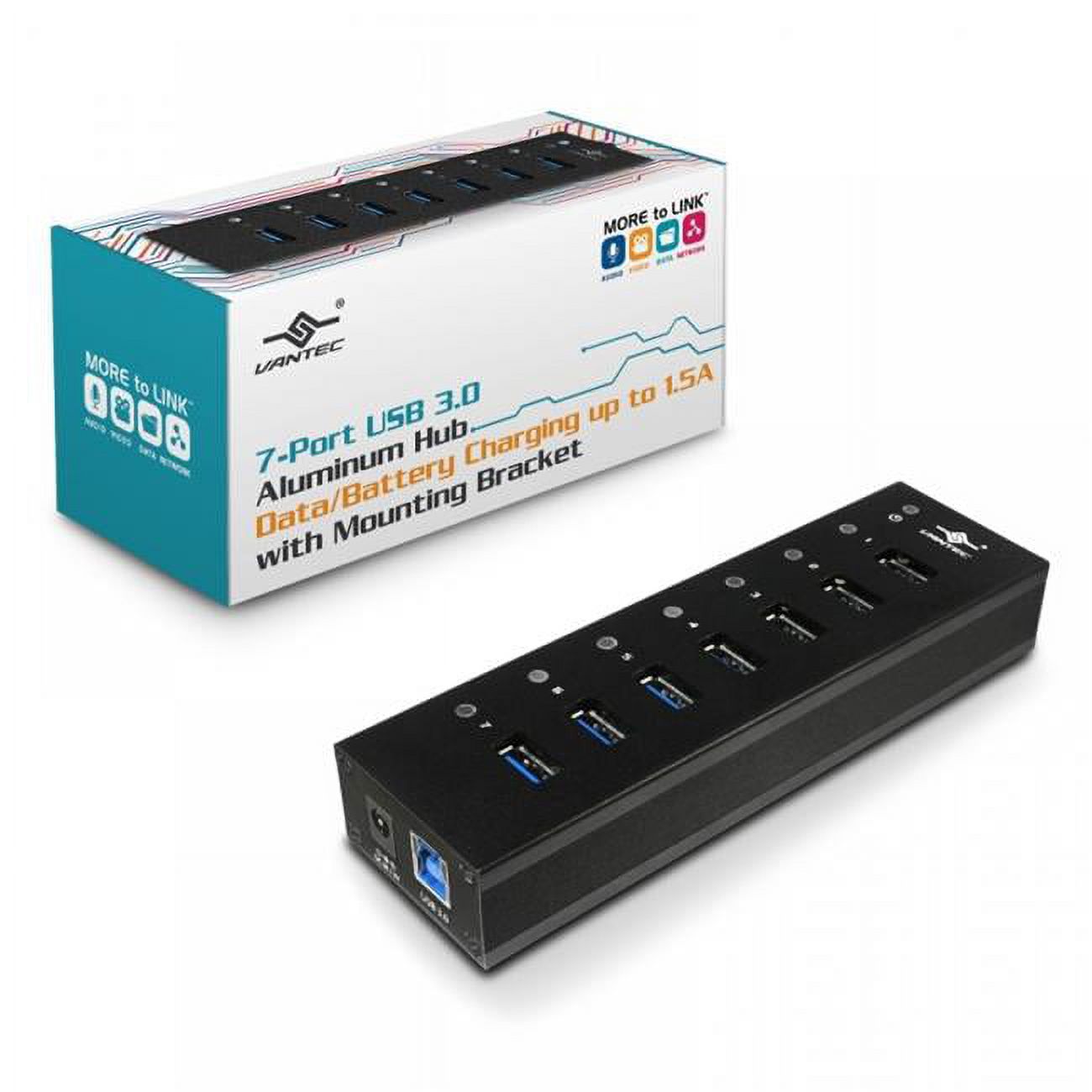 Vantec 7-Port USB 3.0 Aluminum Hub - USB 3.0 Type A - DIN Rail/Wall/Rack/Desktop Mountable - 7 USB Port(s) - 7 USB 3.0 Port(s) - UASP Support