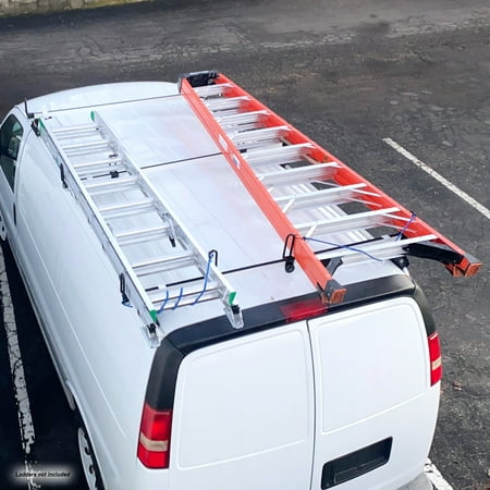 Vantech GFY Heavy Duty 3 Bar Ladder Roof Rack Fits: Chevy Express All Year & Trims (White)