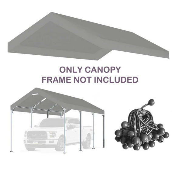 Vanteriam 10'x20' Carport Canopy Replacement Top Cover for Car Garage Shelter Party Tent with Ball Bungees Gray (Only Top Cover, Frame is not Included)