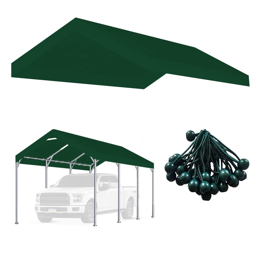 Vanteriam 10'x20' Carport Canopy Replacement Top Cover for Car Garage Shelter Party Tent with Ball Bungees Green (Only Top Cover, Frame is not Included)