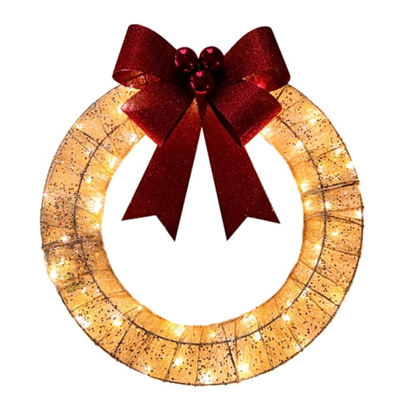 Vanthylit Lighted Christmas Wreath with 18.5" 400LT Warm White LED Metal Wreath Lights Frame Covered with Champagne Glittering Sequins for Christmas Home Wall Door Decoration