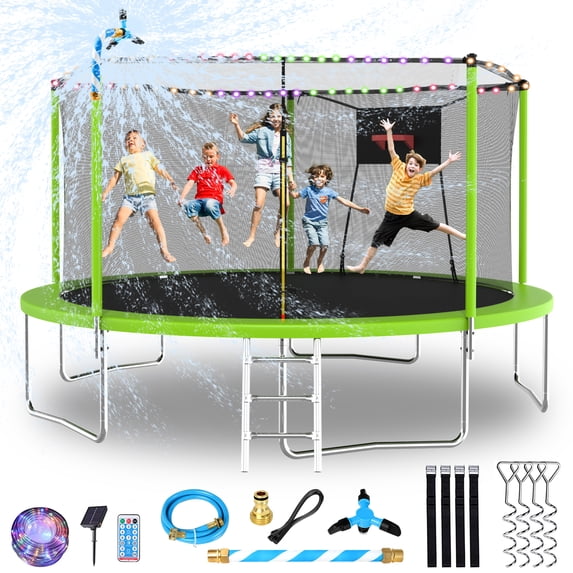 Vantic Trampoline with Basketball Hoop, Green, 168.11" x 168.11" x 107.87"