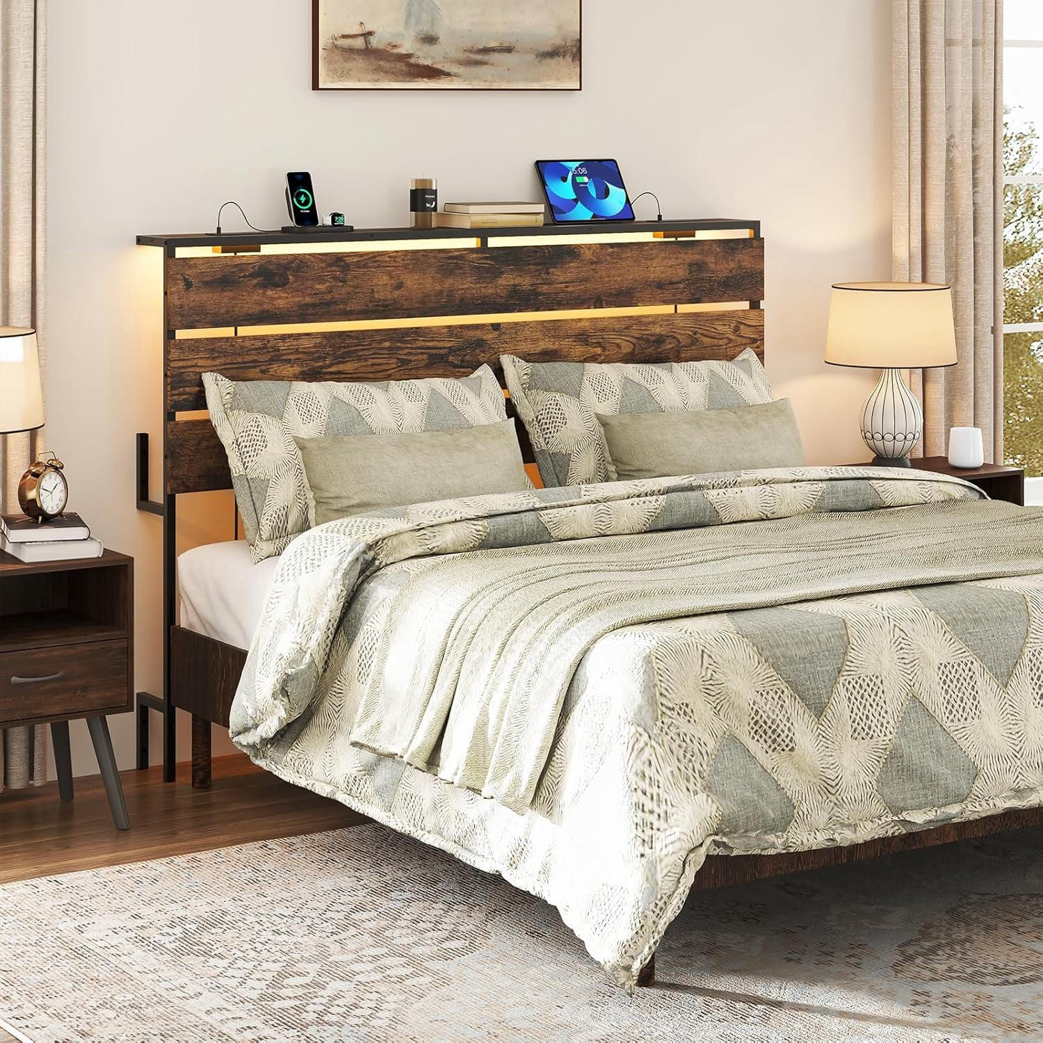 Vantic Headboard for Queen Size Bed with Storage, Wooden Headboard with ...