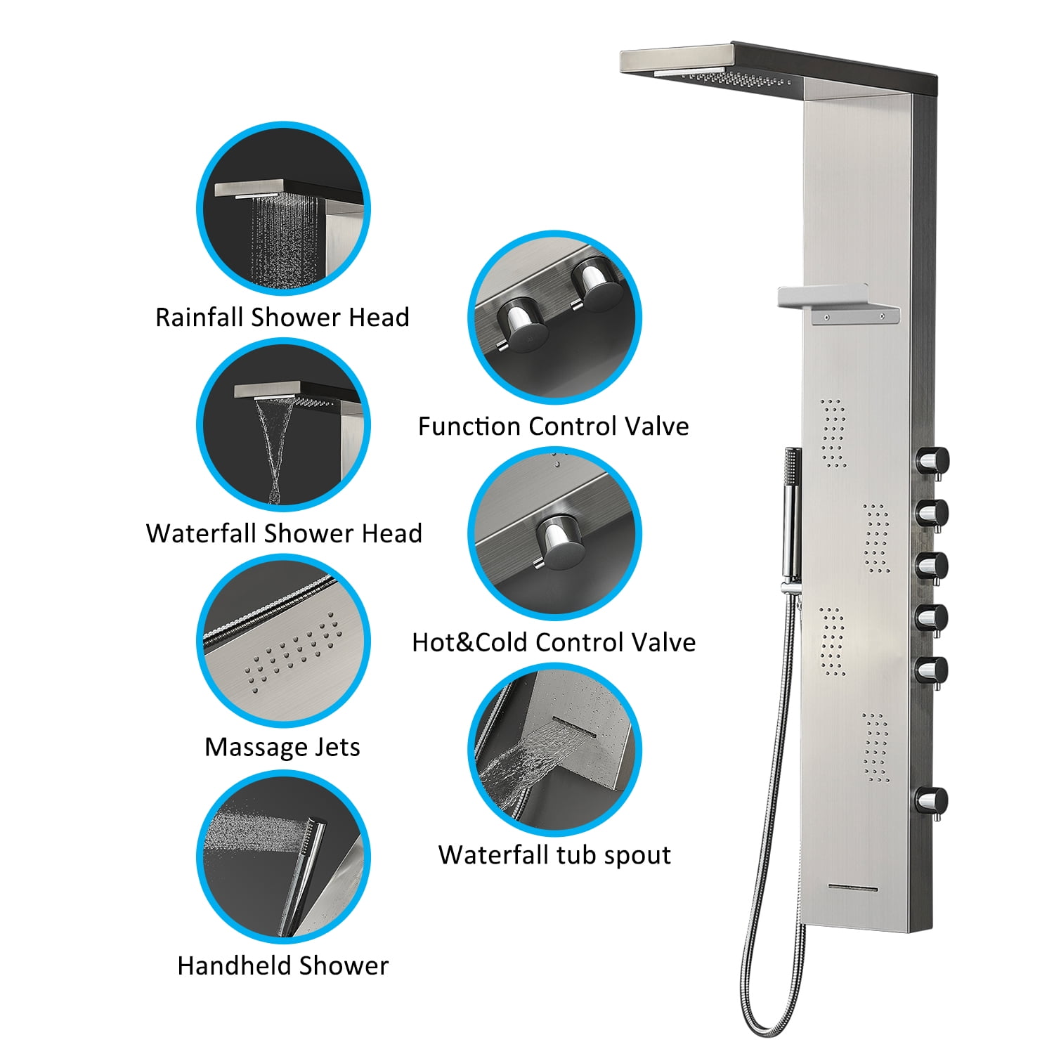 Vantory 53'' Shower Panel Tower System with Rainfall Shower Head SUS