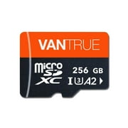 Vantrue 256GB microSDXC UHS-I U3 4K UHD فيديو عالي السرعة مراقبة بطاقة SD مع محول لكاميرات اندفاعة وكاميرات الجسم وكاميرا الحركة وكاميرات المراقبة والأمن