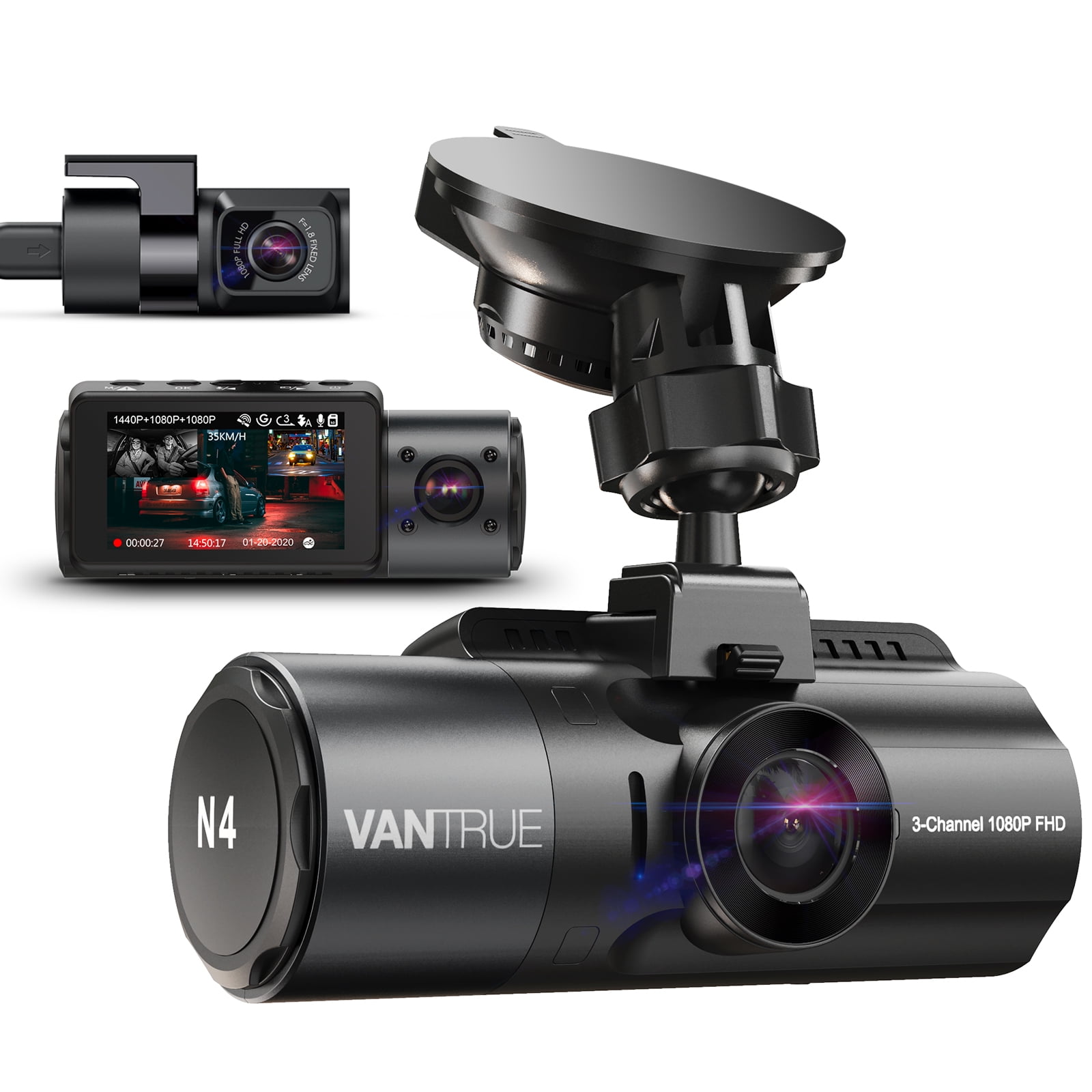 Dropship 3 Channel Dash Cam For Car With 1080 + 1080 + 480p Three