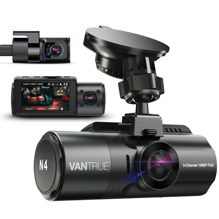 Vantrue 256GB card included) Vantrue 3 Channel 4K Dash Cam, 4K+1080P Front  and Rear, 4K+1080P Front and Inside, 1440P+1080P+1080P 3 Way Triple Car  Camera, IR Night Vision, 24 Hour Parking Mode 