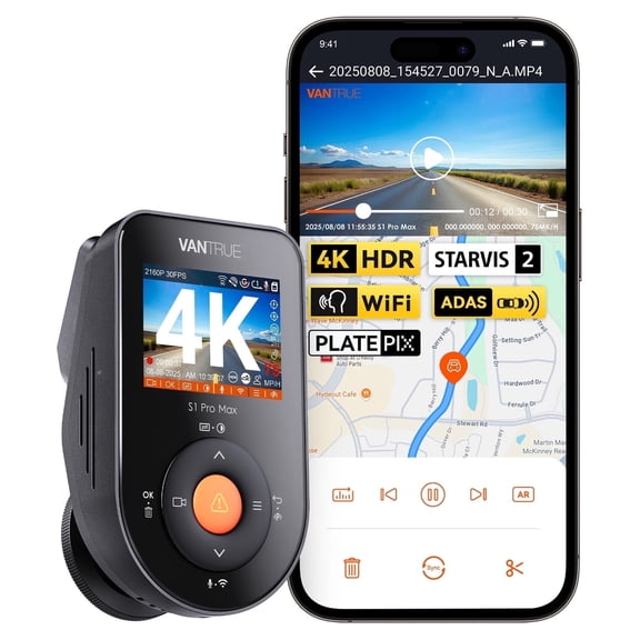 Vantrue S1 Pro Max AI 4K Dash Cam ADAS ,STARVIS 2, Front Dash Cam,HDR Dashcam, PlatePix Night Vision, 5G WiFi, Voice Control, GPS, 24H Buffered Parking Mode, 1TB Max