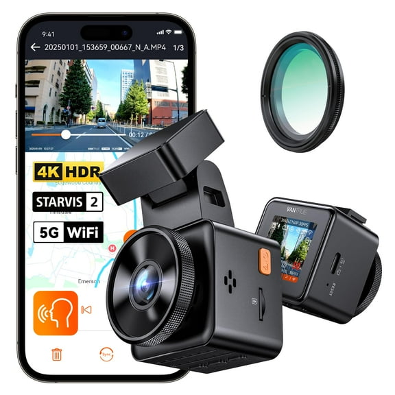 Vantrue E1 Pro 4K Mini Dash Cam Front, STARVIS 2 PlatePix HDR Night Vision Car Camera, Built-in 5G WiFi GPS, 1.54'' IPS Screen, Voice Control, 24/7 Buffered Parking Mode, Support 1TB Max