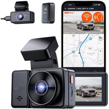 Vantrue E2 Dual 2.5K Front and Rear Dash Cam with 5G WiFi, GPS & Voice Control, 1944P+1944P Car Camera, 24hrs Buffered Parking Mode, Enhanced Night Vision, Motion Detection, Capacitor, Support 512GB