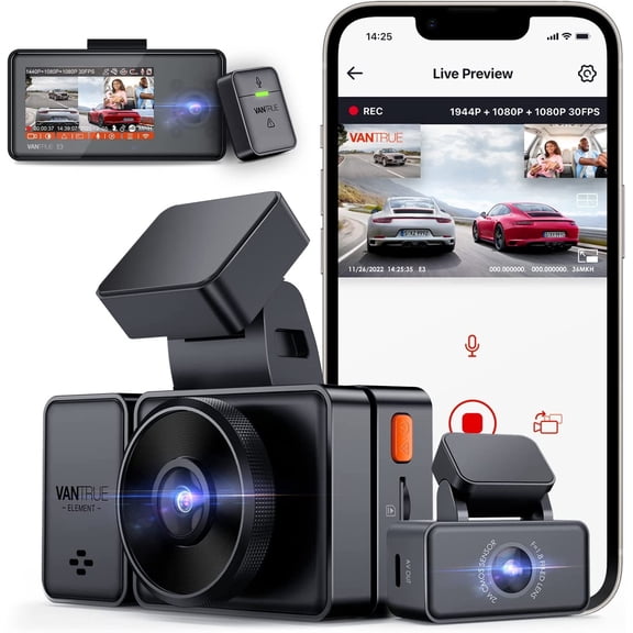 Vantrue E3 3CH Dash Cam | 1944P+1080P+1080P Front Inside Rear | IR Night Vision | WiFi | GPS | Voice Control | 24/7 Parking Mode | 1TB Support