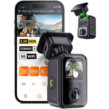 Vantrue 5.2K 360° Panoramic Dash Cam, 5GHz WiFi&GPS, Dual STARVIS 2, HDR,8 IR Night Vision, Front and Inside Dash Camera, Voice Control, Touchscreen, 24/7 Buffered Parking Mode