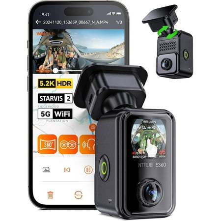 Vantrue Element 360 (E360) 5.2K 360° Panoramic Dash Cam, 5GHz WiFi GPS HDR IR Night Vision