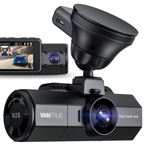 Vantrue Front and Interior (Cabin)1440P+1440P 30FPS Dual Dash Cam for Uber, Single Car Camera Mode up to 4K (2160P) with GPS Mount, WDR, G-sensor, 24/7 Parking Mode, Loop Recording, G-sensor (N2S W