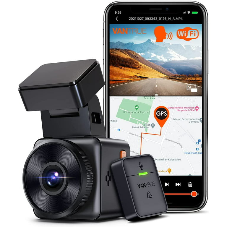 Vantrue E1-G WiFi Mini Dash Cam with Voice Control & GPS, Car Dash
