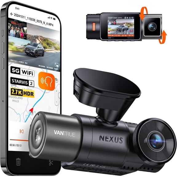 Vantrue N2X 2.7K Dash Cam Front and Inside, 5G WiFi Dual Dash Camera for Car with HDR IR Night Vision, STARVIS 2, GPS, 2.5K/60FPS, G-Sensor, 24/7 Parking Mode, Voice Control, Support 512GB Max