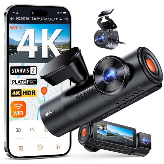 Vantrue 4K 3 Channel Dash Cam w/Triple STARVIS 2, 4K+1080P+2.5K Front Inside Rear Dash Camera, 4+2.5K Dual Channel, HDR IR Night Vision, Voice Control, Parking Mode, GPS, Wi-Fi, Support 1TB