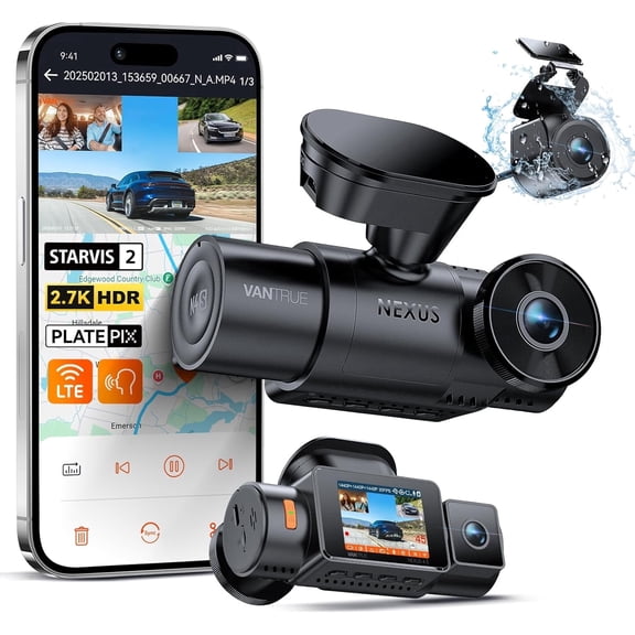 Vantrue N4S 3CH Triple Dash Cam | 2.7K+2.5K+2.5K Triple Sony STARVIS 2 | PlatePix | IP67 | GPS | 5GHz WiFi | Voice Control | LTE Ready | Parking Mode