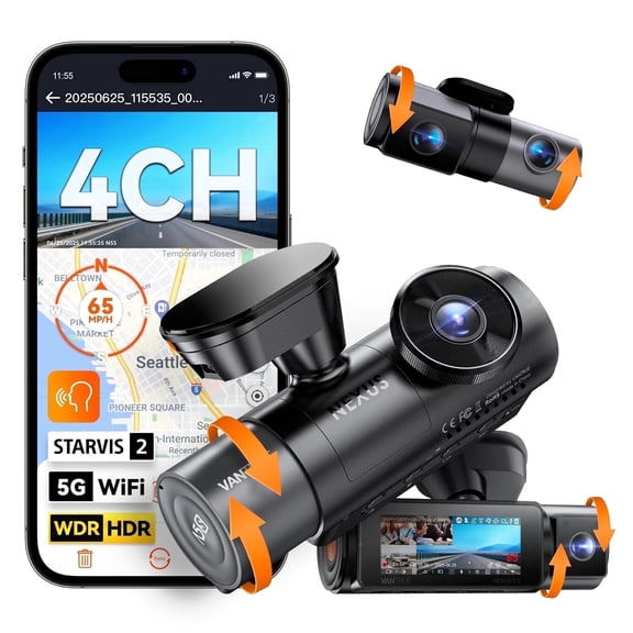 Vantrue 4 Channel 360 Degree 2.7K Dash Cam, 4CH STARVIS 2 Night Vision, 2.7K+1080P*2+1440P Front Rear Inside Dashcam, 24/7 Buffered Parking Mode, WiFi, Voice Control, Dual GPS, Support 1TB Max
