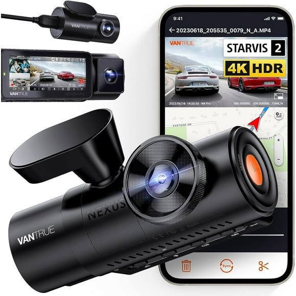 Vantrue Nexus 4 Pro 3 Channel 4K WiFi Dash Cam | GPS 4K + 1080P + 1080P (Memory Card Not Included)