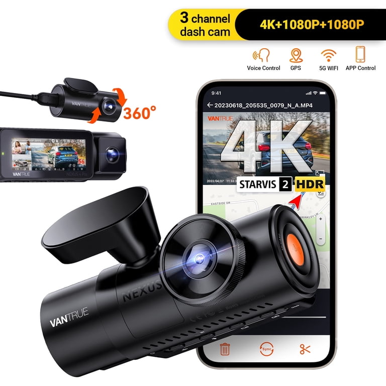 Vantrue Nexus 4 Pro 3-Channel 4K Dash Cam, WiFi, Night Vision