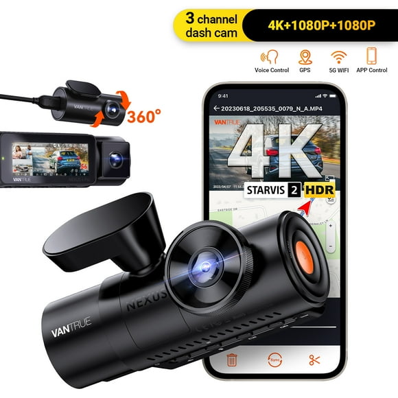 Vantrue Nexus 4 Pro 3 Channel 4K WiFi Dash Cam, STARVIS 2 IMX678 Night Vision, Voice Control, HDR, 24 Hours Parking Mode, Support 512GB Max