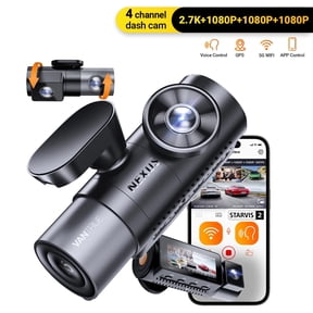 Vantrue 4 Channel WiFi Dash Cam, STARVIS 2 IR Night Vision, 2.7K+1080P*3 Front Rear Inside Dashcam, Voice Control, GPS, 24 Hours Buffered Parking Mode Dash Camera, Support 512GB Max