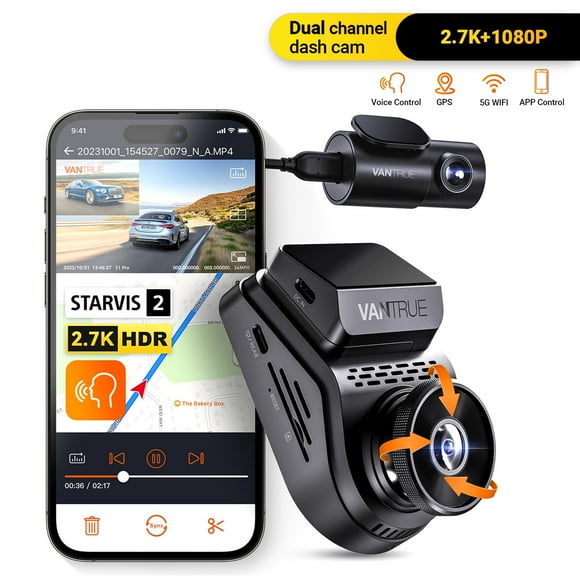 Vantrue S1 PRO 2.7K Dual Dash Cam, STARVIS 2 HDR, 1440P 60FPS, GPS, Voice Control, 24/7 Parking, 512GB Max