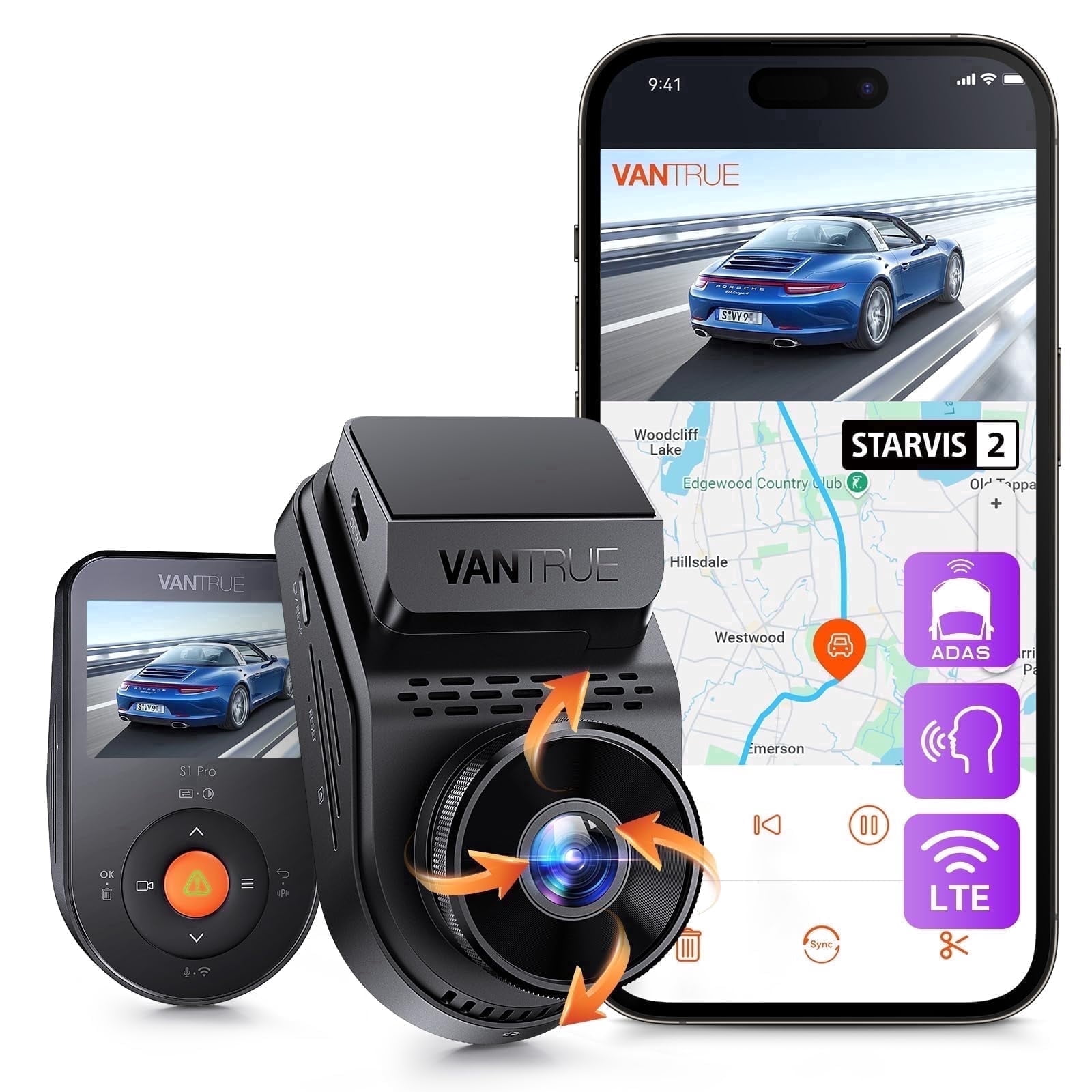 Vantrue AI Dash Cam Front STARVIS 2, 2.7K Mini Dash Camera for Cars, ADAS, App Control, Built-in GPS, G-Sensor, Loop Recording, Night Vision, 24H Parking Mode, 158°, 2" IPS, Support 512GB Max.
