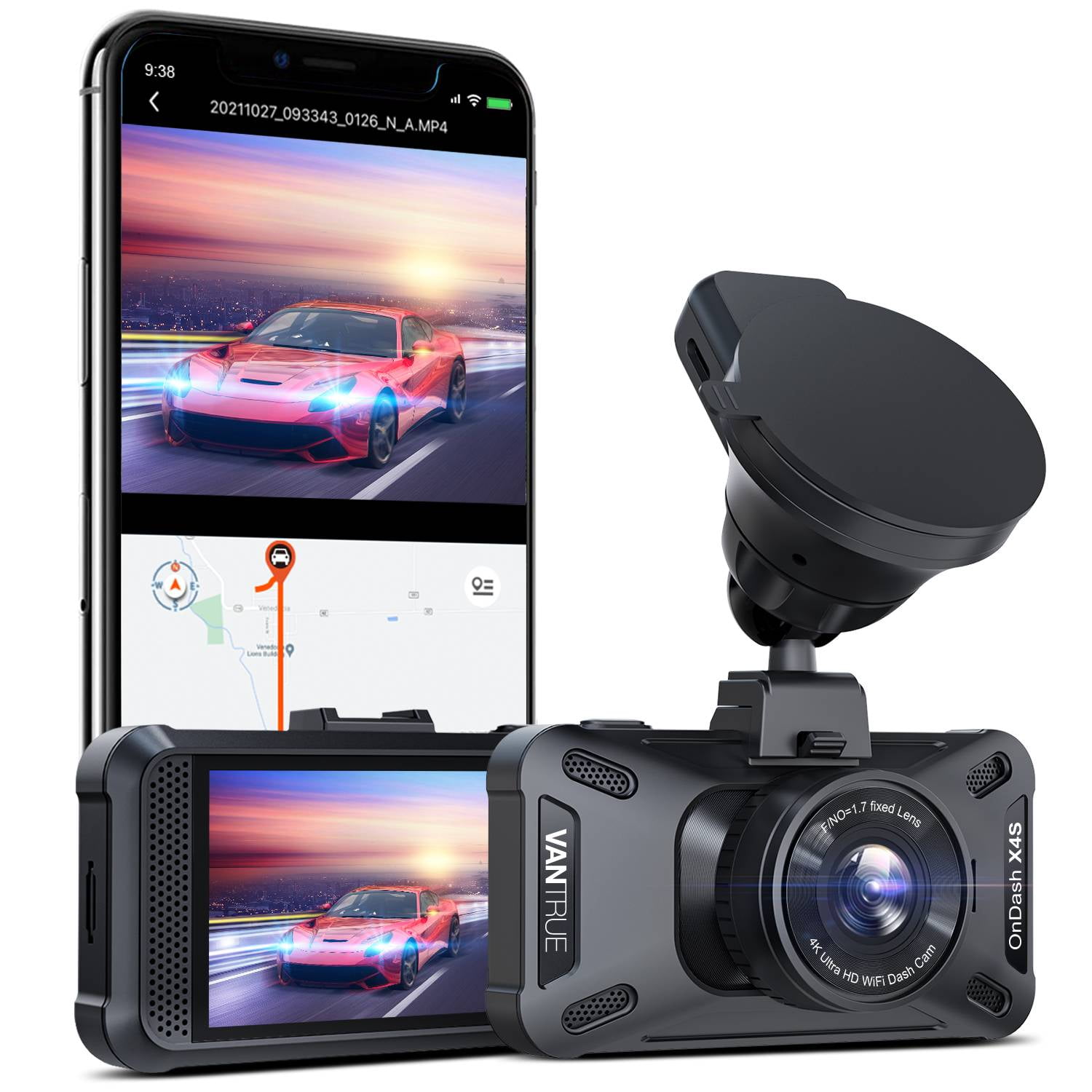 Vantrue UHD 4K WiFi Dash Cam for Cars, 2160PX30FPS Wireless Car Dash Camera  with 5 Ghz/2.4Ghz and Vantrue Cam APP, Superior Night Vision with WDR, 24/7  Parking Monitor, GPS, G-sensor (X4S W) 