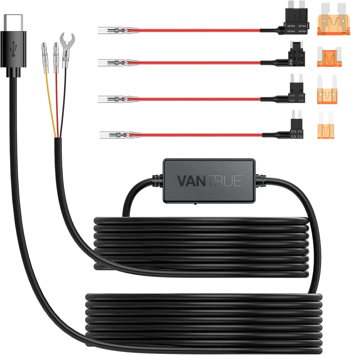 【Bundle: Vantrue N4 Three Channel Dash Cam + Type C USB Port Hardwire Kit】  Vantrue N4 3 Channel 4K Dash Cam, 4K+1080P Front and Rear, 1440P+1440P