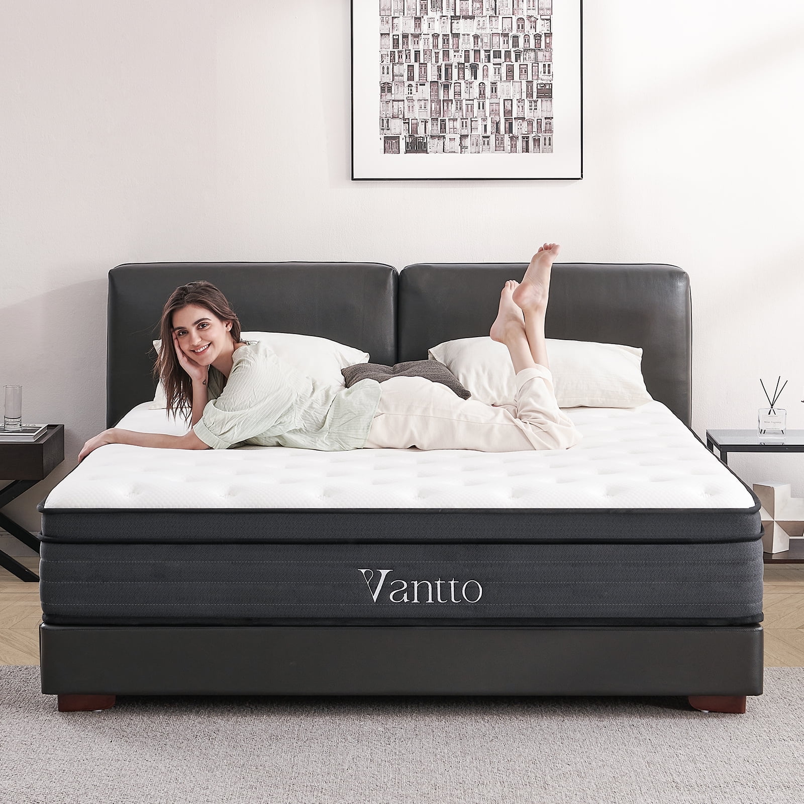Vantto Queen Mattress 12 Inch Hybrid Memory Foam Mattress in a Box Pressure Relief CertiPUR US