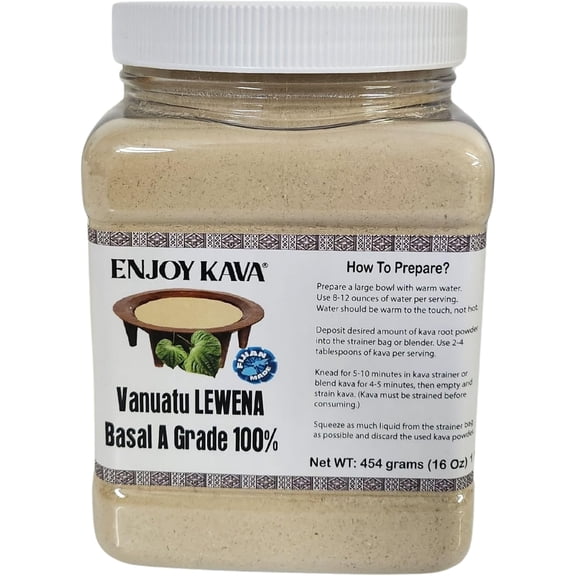 Vanuatu LEWENA Kava, Premium Natural Basal A Grade, Kava Roots with Approximately 8+ Kavalactone Content Smooth & Kava Root Powder, Kava Drink Powder with No Filler & Additives (1 LB/16 Oz Jar)