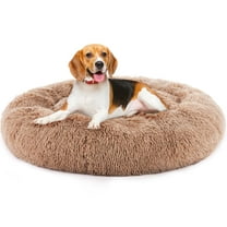 Vaofqsd Round Dog Beds for Large Dogs, Small, Medium Dogs, 24"x24"x8" Dog Crate Mat Anti-Slip Round Fluffy Plush Faux Fur Cat Bed for Pets, Up To 25LBS, Brown