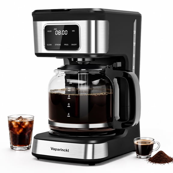 Vaparinckl 12-Cup Drip Coffee Maker, Programmable Touchscreen Coffee Machine with Glass Carafe, 24-Hour Delay Timer, 2-Hour Keep Warm, Auto Pause&Pour, Drip Coffee Pot for Home Office, Self-Cleaning