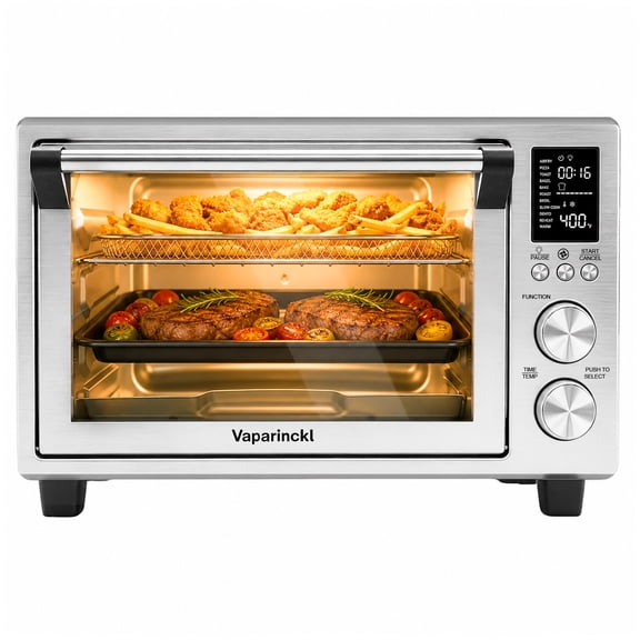 Vaparinckl 26.5QT Air Fryer Toaster Oven, Digital Control with 11-in-1 Multifunction Countertop, Clear-viewing Window, Oil-Less 1500W, Stainless Steel