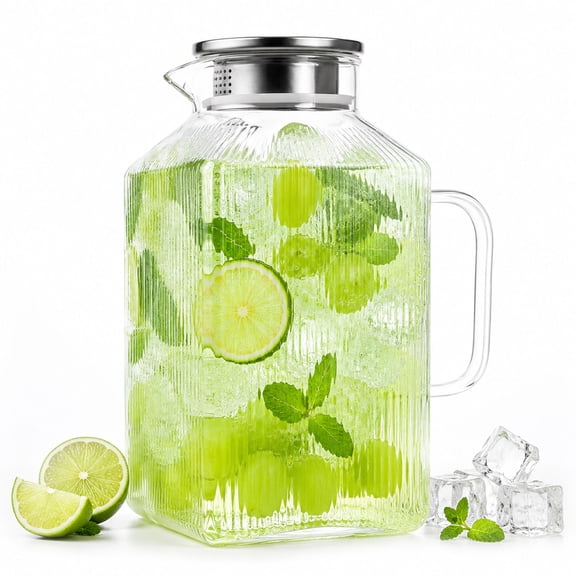 Vaparinckl 4L Glass Pitchers with Lid and Handle, Water Pitchers For Fridge, Square Glass Carafe for Hot/Cold Drink, Iced Tea, Coffee,Juice,Milk,Beverage