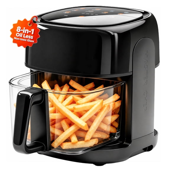 Vaparinckl 5 Quart Air Fryer, 8 Presets Digital Touchscreen with 360° Clear View Window, 1350W Fast Cooking, Nonstick Basket, Dishwasher Safe, Less Oil, Black