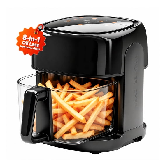 Vaparinckl 5 Quart Air Fryer, 8 Presets Digital Touchscreen with 360 Clear View Window, 1350W Fast Cooking, Nonstick Basket, Dishwasher Safe, Less Oil, Black