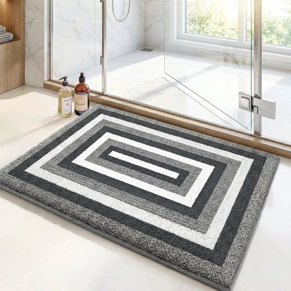Vaparinckl Bathroom Rug, Extra Soft Microfiber Absorbent Non-Slip Bath Mat for Shower and Sink,Plush Machine Washable Carpet, 16"x24", Dark Gray and White