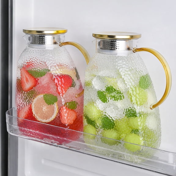Vaparinckl Refrigerator Pitcher, 68OZ Glass Pitchers with Lid and Spout, Glass Carafe with Handle, Leak Proof Water Pitcher, Iced Tea Pitcher for Fridge, Juice, Lemonade, Beverage, 2Pack