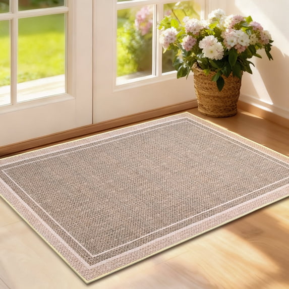 Vaparinckl Door Mat, Non Slip 17"x30" Front Indoor Doormat, Welcome Mat for Inside, Absorbent Rubber, Low Profile Dirt Trapper outdoor Rug For Entryway & Outside Entrance, Khaki