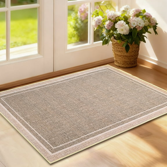 Vaparinckl Door Mat, Non Slip 17"x30" Front Indoor Doormat, Welcome Mat for Inside, Absorbent Rubber, Low Profile Dirt Trapper outdoor Rug For Entryway & Outside Entrance, Khaki