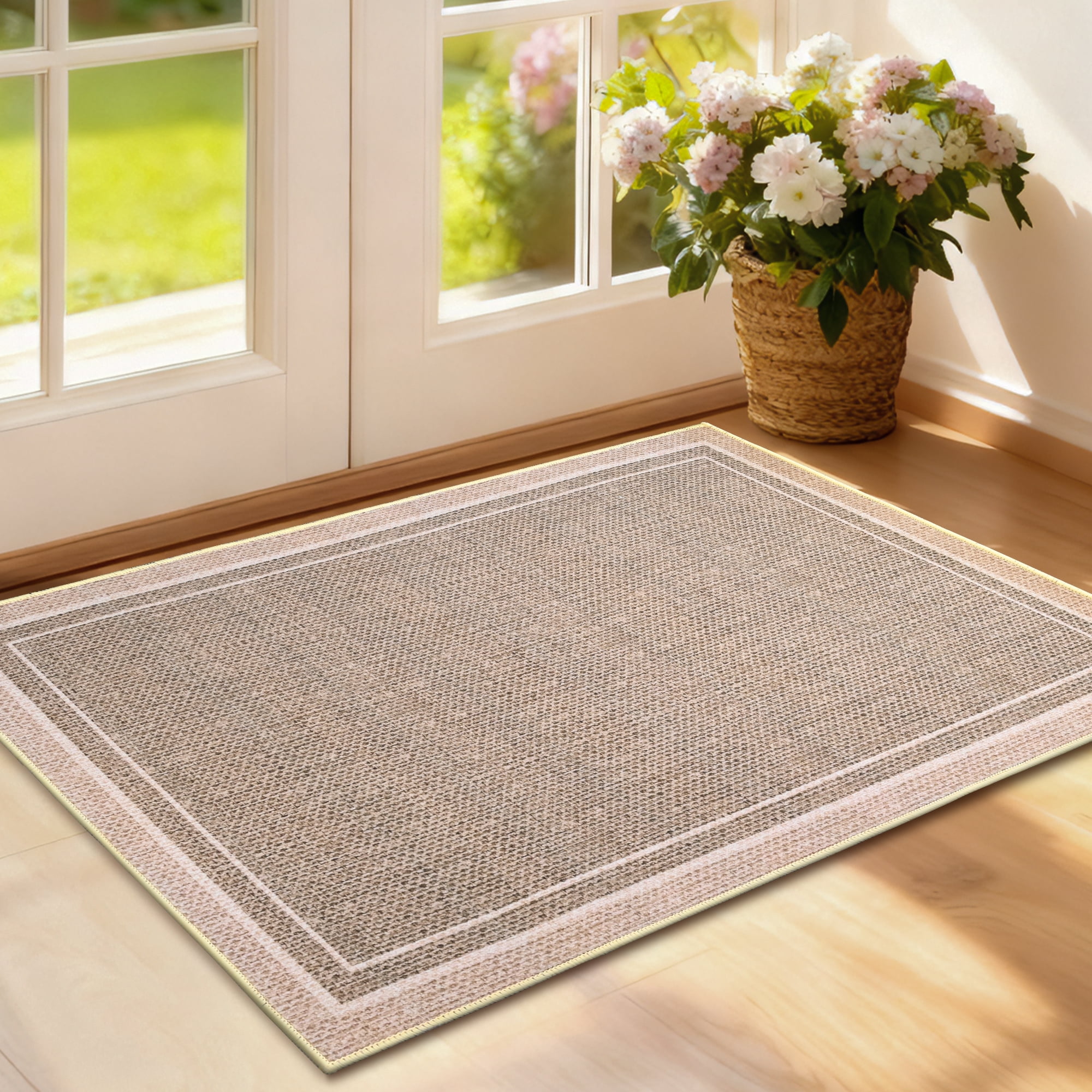 Vaparinckl Door Mat, Non Slip 24"x36" Front Indoor Doormat, Welcome Mat for Inside, Absorbent Rubber, Low Profile Dirt Trapper outdoor Rug For Entryway & Outside Entrance, Khaki