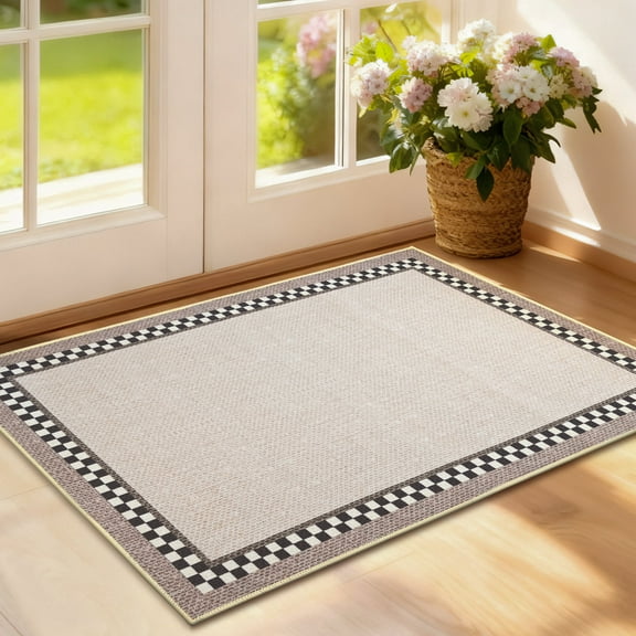 Vaparinckl Door Mat, Non Slip 24"x36" Front Indoor Doormat, Welcome Mat for Inside, Absorbent Rubber, Low Profile Dirt Trapper outdoor Rug For Entryway & Outside Entrance, Beige