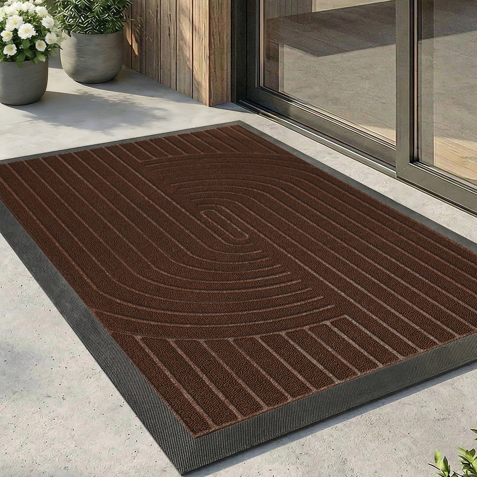 Vaparinckl Outdoor Mat, Non Slip 17"x30" Doormat, Front Door Welcome Mat, Absorbent Rubber, Low Profile Dirt Trapper Indoor Rug For Entryway & Outside Entrance, Brown