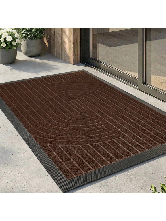 Outdoor Mat, Non Slip 17"x30" Doormat, Front Door Welcome Mat, Absorbent Rubber, Low Profile Dirt Trapper Indoor Rug For Entryway & Outside Entrance, Brown