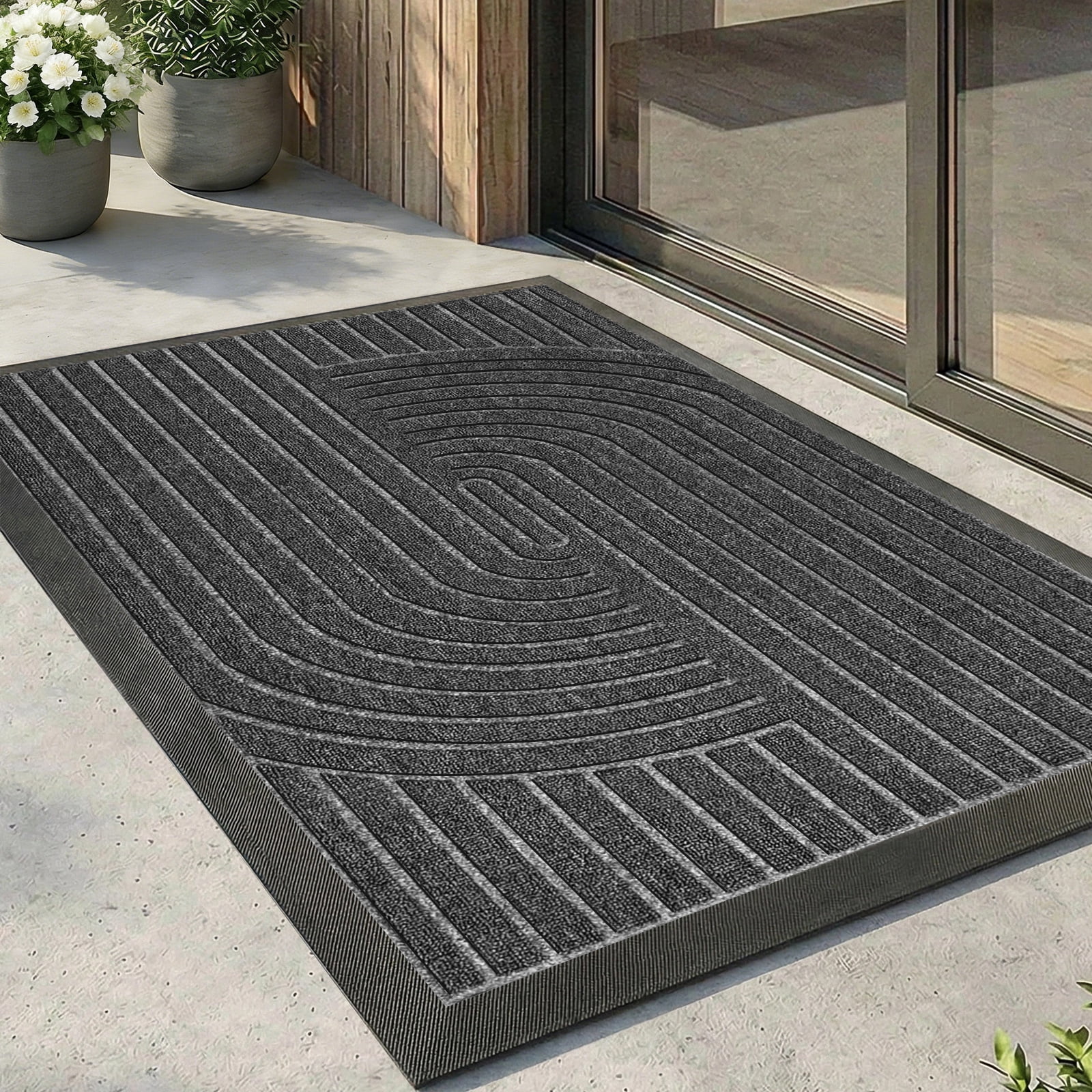 Vaparinckl Outdoor Mat, Non Slip 17"x30" Doormat, Front Door Welcome Mat, Absorbent Rubber, Low Profile Dirt Trapper Indoor Rug For Entryway & Outside Entrance, Gray
