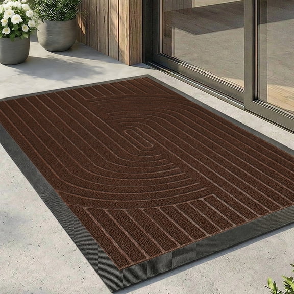 Vaparinckl Outdoor Mat, Non Slip 24"x36" Doormat, Front Door Welcome Mat, Absorbent Rubber, Low Profile Dirt Trapper Indoor Rug For Entryway & Outside Entrance, Brown